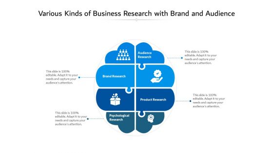 Various Kinds Of Business Research With Brand And Audience Ppt Powerpoint Presentation Infographic Template Elements Pdf