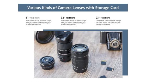 Various Kinds Of Camera Lenses With Storage Card Ppt PowerPoint Presentation File Good PDF