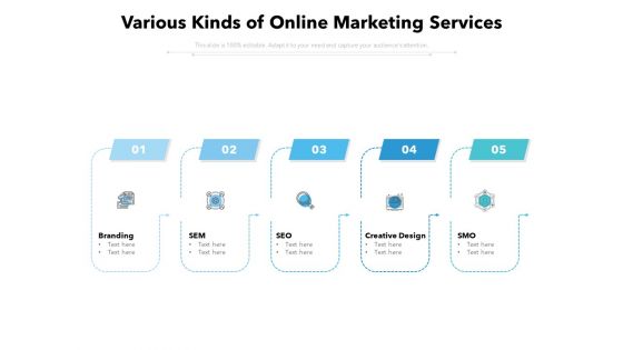 Various Kinds Of Online Marketing Services Ppt PowerPoint Presentation Outline Format Ideas PDF
