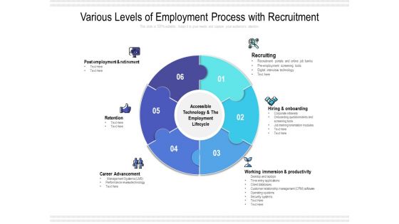 Various Levels Of Employment Process With Recruitment Ppt PowerPoint Presentation Gallery Background PDF
