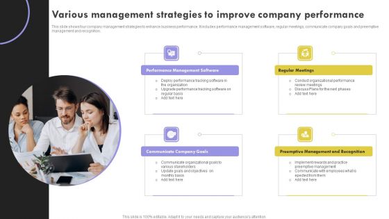 Various Management Strategies To Improve Company Performance Microsoft PDF