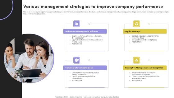 Various Management Strategies To Improve Company Performance Microsoft PDF Various Management Strategies To Improve Company Performance Microsoft PDF