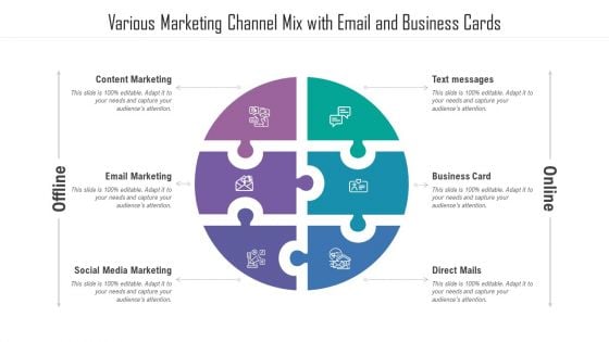 Various Marketing Channel Mix With Email And Business Cards Ppt Ideas Background PDF