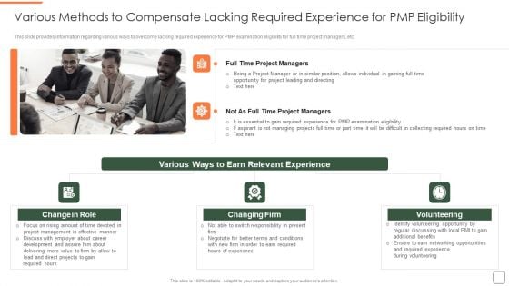 Various Methods To Compensate Lacking Required Experience For Pmp Eligibility Information PDF