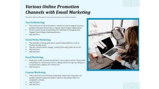 Various Online Promotion Channels With Email Marketing Ppt PowerPoint Presentation Slides Tips PDF