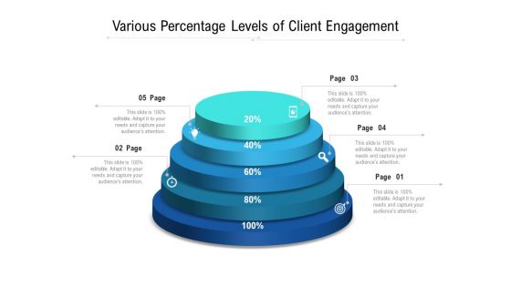 Various Percentage Levels Of Client Engagement Ppt PowerPoint Presentation Gallery Themes PDF