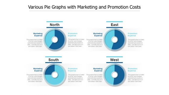 Various Pie Graphs With Marketing And Promotion Costs Ppt PowerPoint Presentation Summary Graphics Design PDF