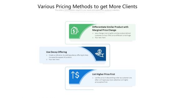Various Pricing Methods To Get More Clients Ppt PowerPoint Presentation Infographics Template PDF