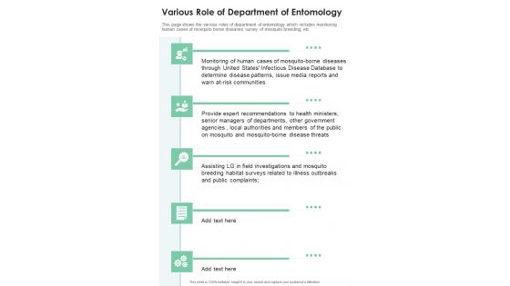 Various Role Of Department Of Entomology One Pager Documents Various Role Of Department Of Entomology One Pager Documents