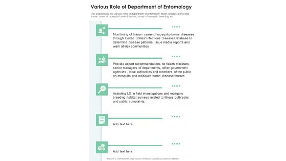 Various Role Of Department Of Entomology One Pager Documents