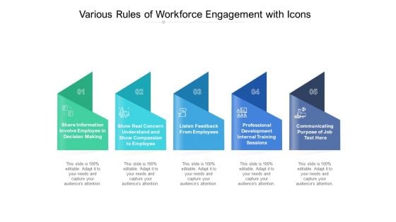Various Rules Of Workforce Engagement With Icons Ppt PowerPoint Presentation Styles Elements PDF