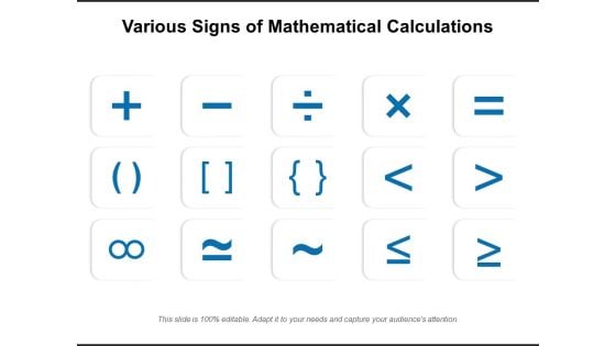 Various Signs Of Mathematical Calculations Ppt PowerPoint Presentation Gallery Information PDF