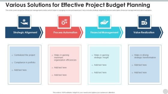 Various Solutions For Effective Project Budget Planning Pictures PDF