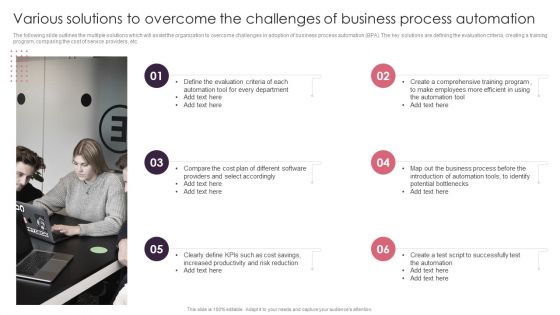 Various Solutions To Overcome The Challenges Of Business Process Automation Icons PDF