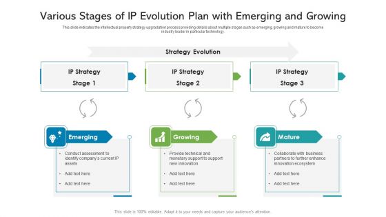 Various Stages Of IP Evolution Plan With Emerging And Growing Ppt Infographic Template Display PDF