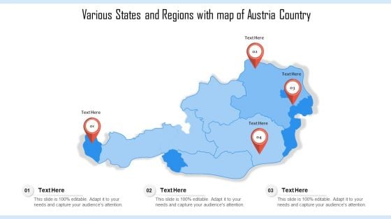 Various States And Regions With Map Of Austria Country Ppt PowerPoint Presentation File Clipart Images PDF