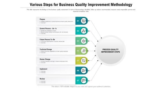 Various Steps For Business Quality Improvement Methodology Ppt PowerPoint Presentation File Visual Aids PDF