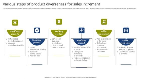 Various Steps Of Product Diverseness For Sales Increment Graphics PDF