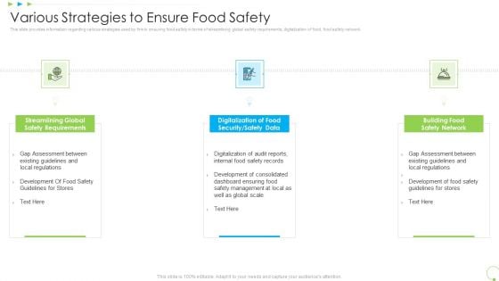 Various Strategies To Ensure Food Safety Uplift Food Production Company Quality Standards Structure PDF