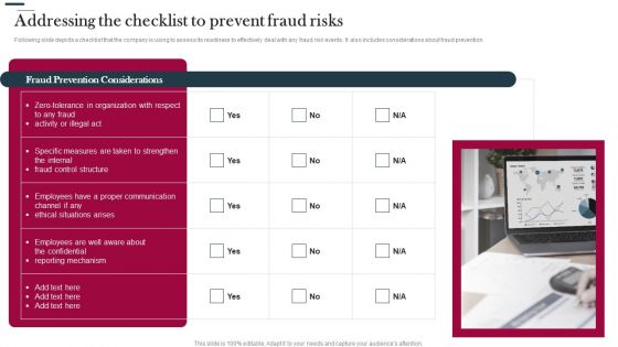 Various Strategies To Prevent Business Addressing The Checklist To Prevent Fraud Risks Topics PDF