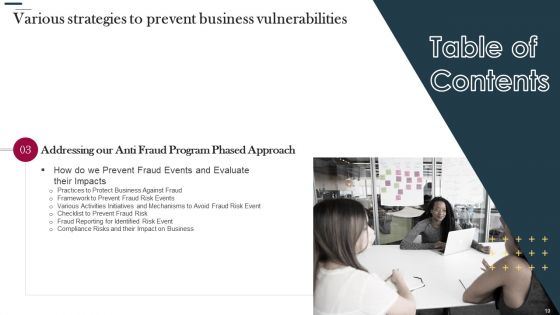 Various Strategies To Prevent Business Vulnerabilities Ppt PowerPoint Presentation Complete Deck With Slides