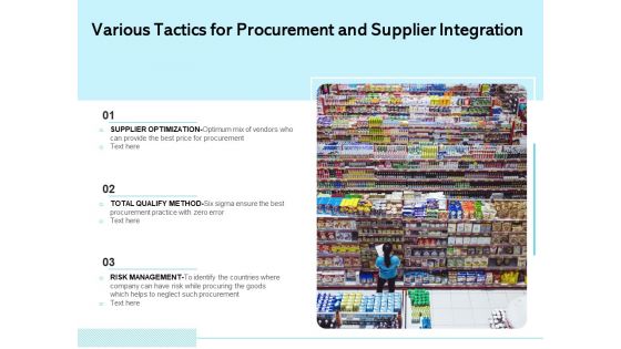 Various Tactics For Procurement And Supplier Integration Ppt PowerPoint Presentation File Introduction PDF Various Tactics For Procurement And Supplier Integration Ppt PowerPoint Presentation File Introduction PDF