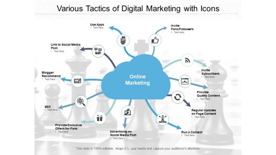 Various Tactics Of Digital Marketing With Icons Ppt PowerPoint Presentation Visual Aids Show