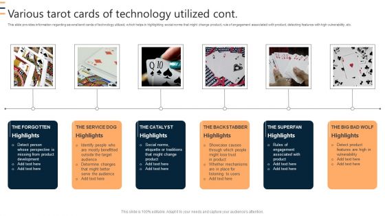 Various Tarot Cards Of Technology Utilized Ppt Layouts Slide PDF