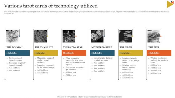 Various Tarot Cards Of Technology Utilized Ppt Portfolio Designs PDF