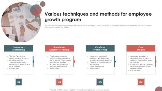 Various Techniques And Methods For Employee Growth Program Elements PDF