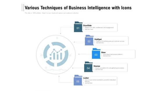 Various Techniques Of Business Intelligence With Icons Ppt PowerPoint Presentation Show