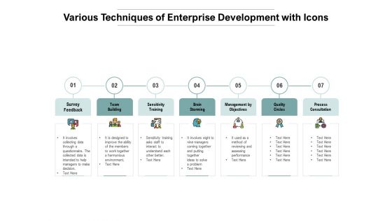 Various Techniques Of Enterprise Development With Icons Ppt PowerPoint Presentation Inspiration Design Inspiration