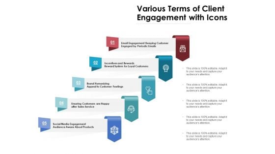 Various Terms Of Client Engagement With Icons Ppt PowerPoint Presentation Model Slides PDF