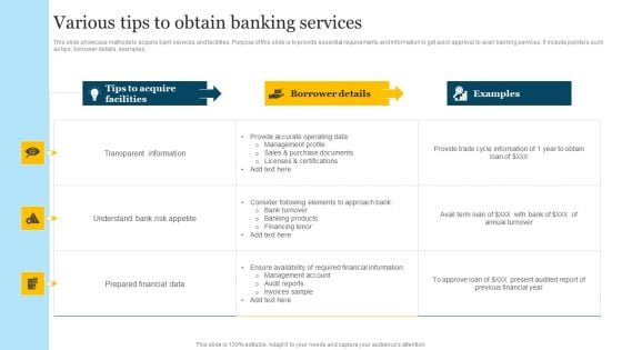 Various Tips To Obtain Banking Services Sample PDF