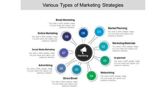 Various Types Of Marketing Strategies Ppt PowerPoint Presentation Infographic Template Gallery