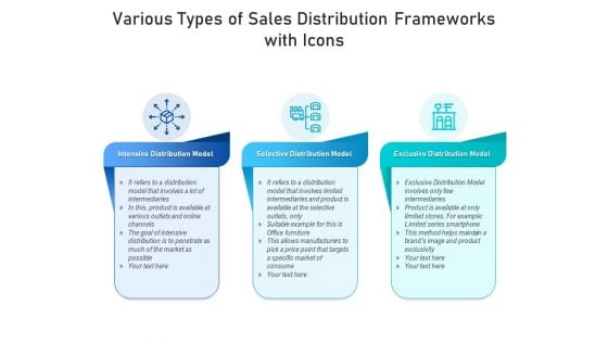 Various Types Of Sales Distribution Frameworks With Icons Ppt PowerPoint Presentation Layouts Summary PDF