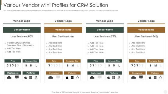 Various Vendor Mini Profiles For CRM Solution Strategies To Improve Customer Introduction PDF