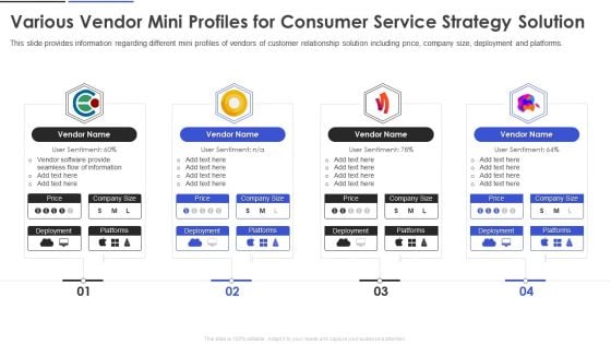 Various Vendor Mini Profiles For Consumer Service Strategy Solution Summary PDF