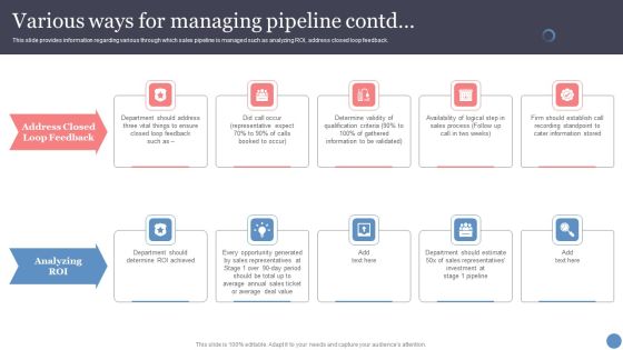 Various Ways For Managing Pipeline Infographics PDF Slide02