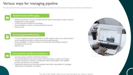 Various Ways For Managing Pipeline Managing Sales Pipeline Health Structure PDF