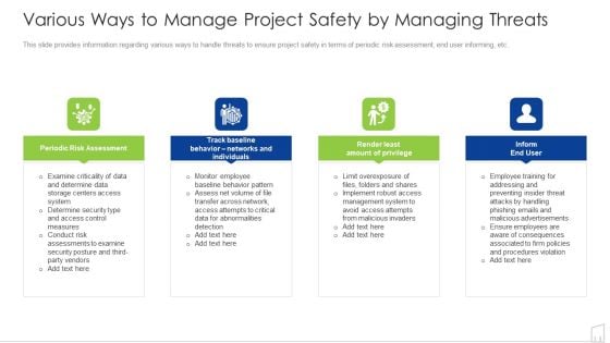 Various Ways To Manage Project Safety By Managing Threats Ppt Ideas Deck PDF