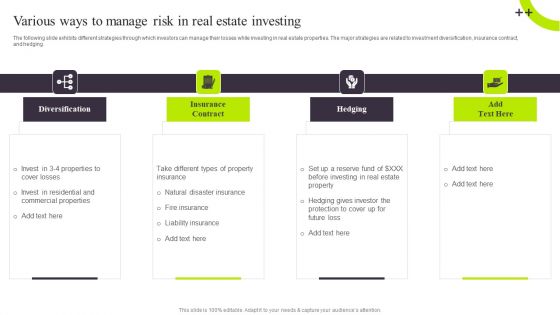 Various Ways To Manage Risk In Real Estate Investing Inspiration PDF