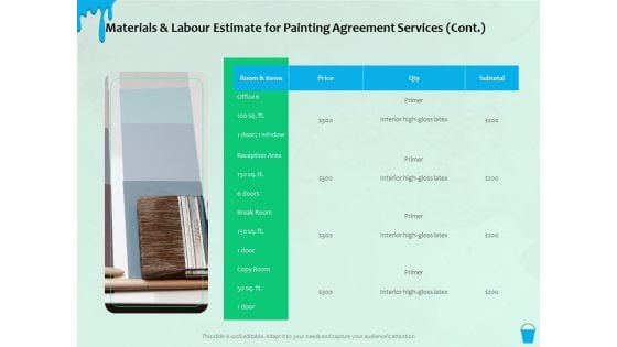 Varnishing Services Agreement Materials And Labour Estimate For Painting Agreement Ppt Outline Ideas PDF