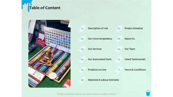 Varnishing Services Agreement Table Of Content Ppt Summary Sample PDF