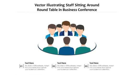 Vector Illustrating Staff Sitting Around Round Table In Business Conference Ppt PowerPoint Presentation File Summary PDF