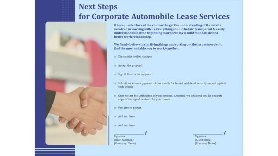 Vehicle Leasing Next Steps For Corporate Automobile Lease Services Demonstration PDF