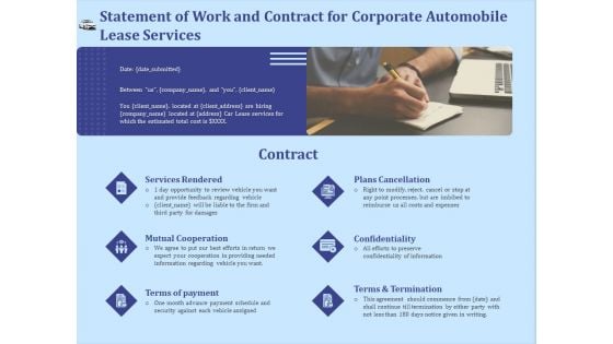 Vehicle Leasing Statement Of Work And Contract For Corporate Automobile Lease Services Ideas PDF