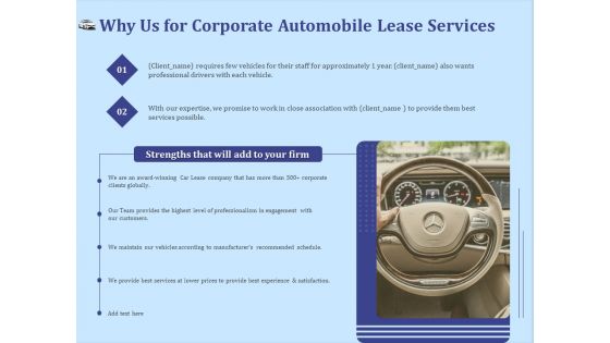 Vehicle Leasing Why Us For Corporate Automobile Lease Services Themes PDF