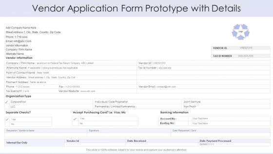 Vendor Application Form Prototype With Details Information PDF