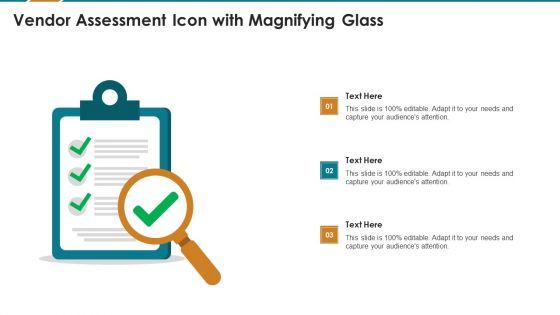 Vendor Assessment Icon With Magnifying Glass Slides PDF